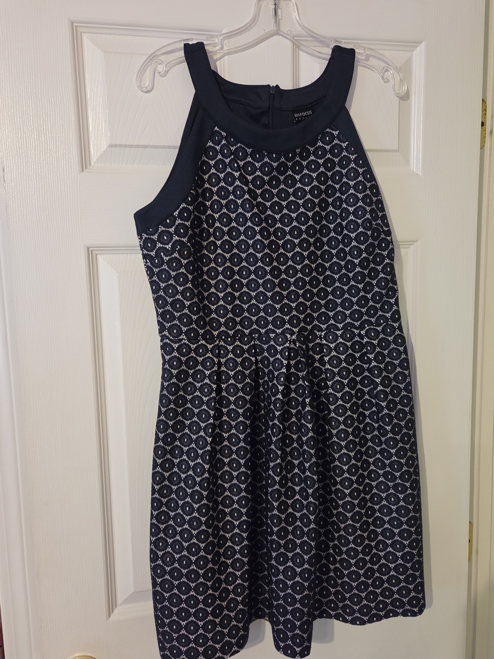 Enfocus Studio Navy and White Sleeveless Fit-and-Flare Dress